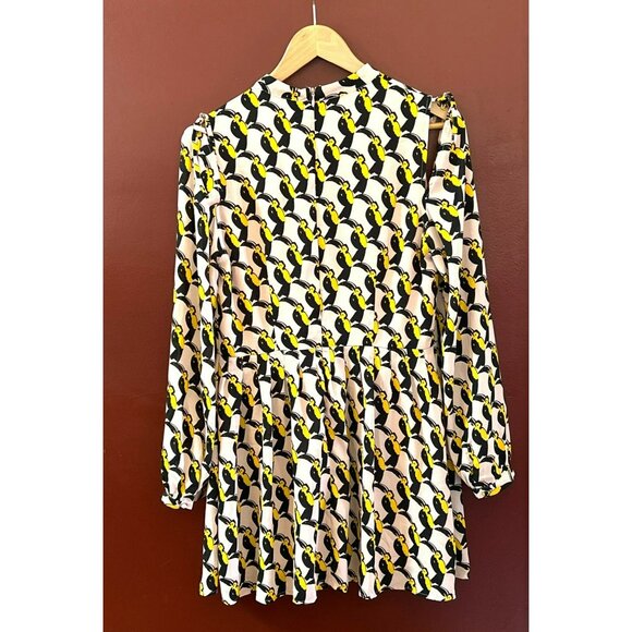 Avec Les Filles Anthropologie Toucan Bird Shoulder Tie  Mini Dress Medium Retro - Picture 3 of 5